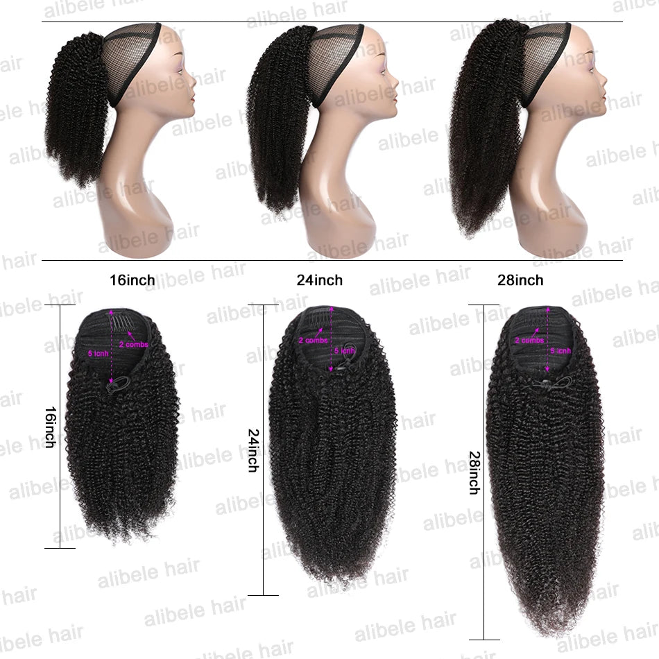 Afro Kinky Curly Drawstring Ponytail Human Hair Extensions 4B 4C Remy 10-28inch Long Clip In Ponytail Extension