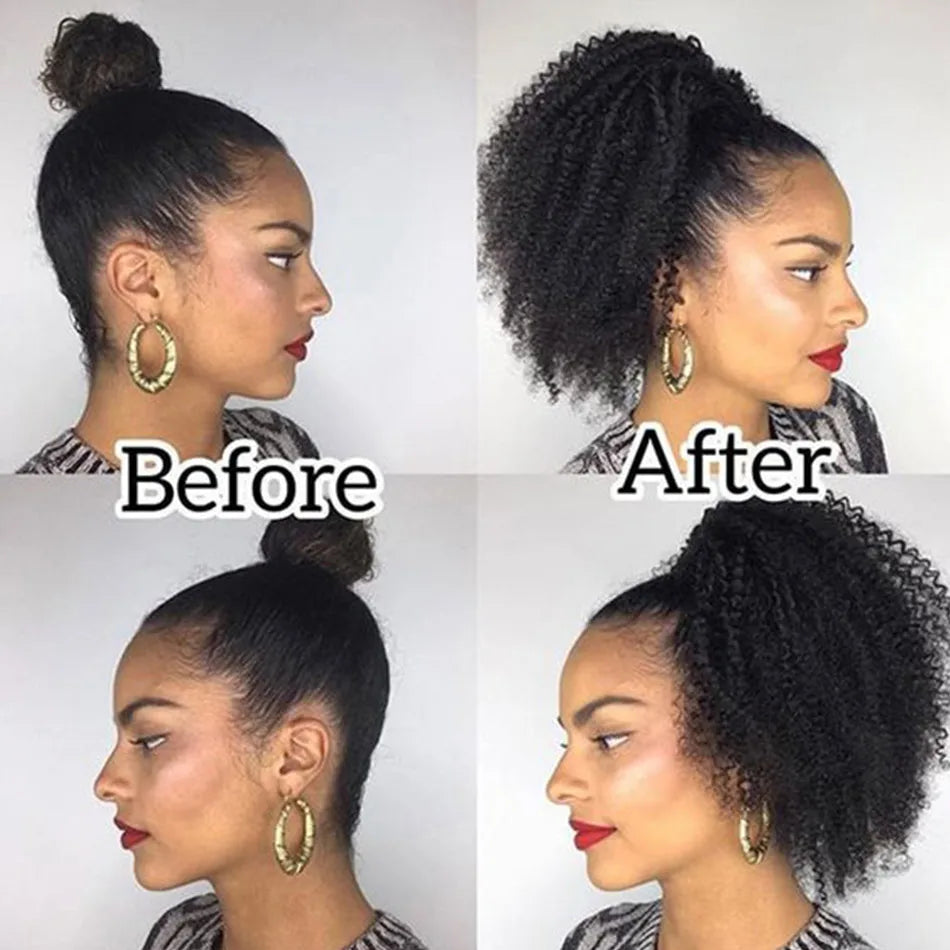 Afro Kinky Curly Drawstring Ponytail Human Hair Extensions 4B 4C Remy 10-28inch Long Clip In Ponytail Extension