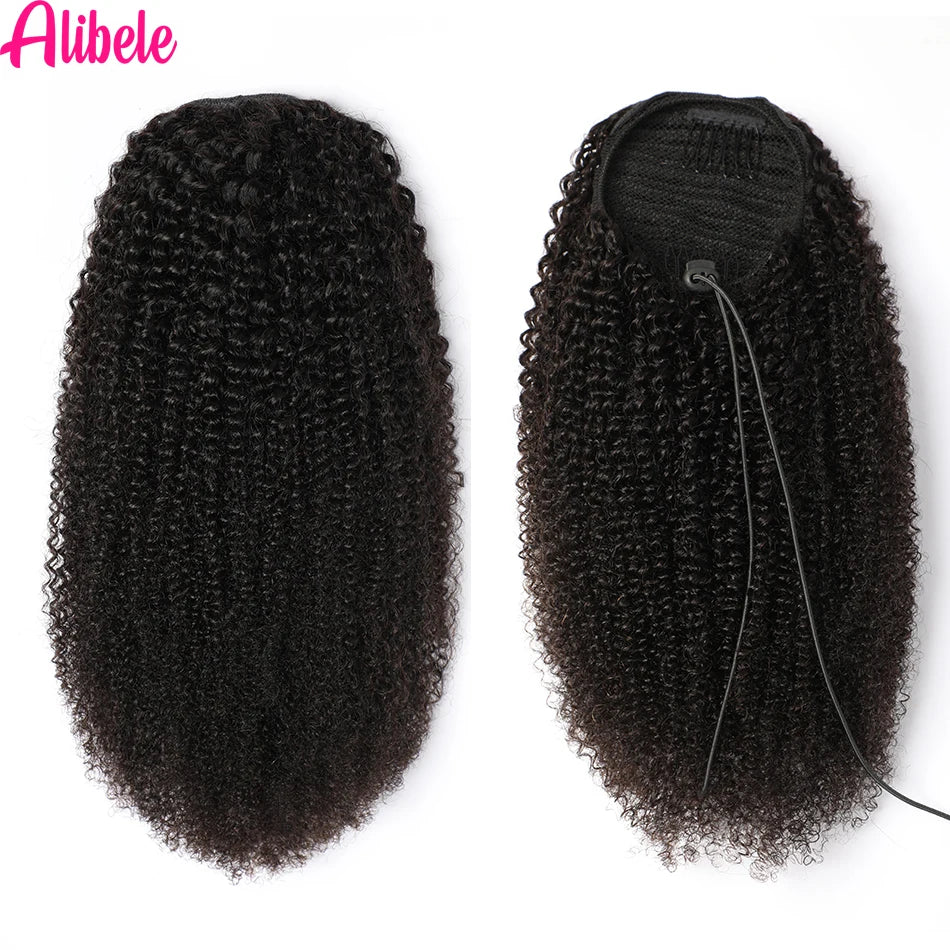 Afro Kinky Curly Drawstring Ponytail Human Hair Extensions 4B 4C Remy 10-28inch Long Clip In Ponytail Extension