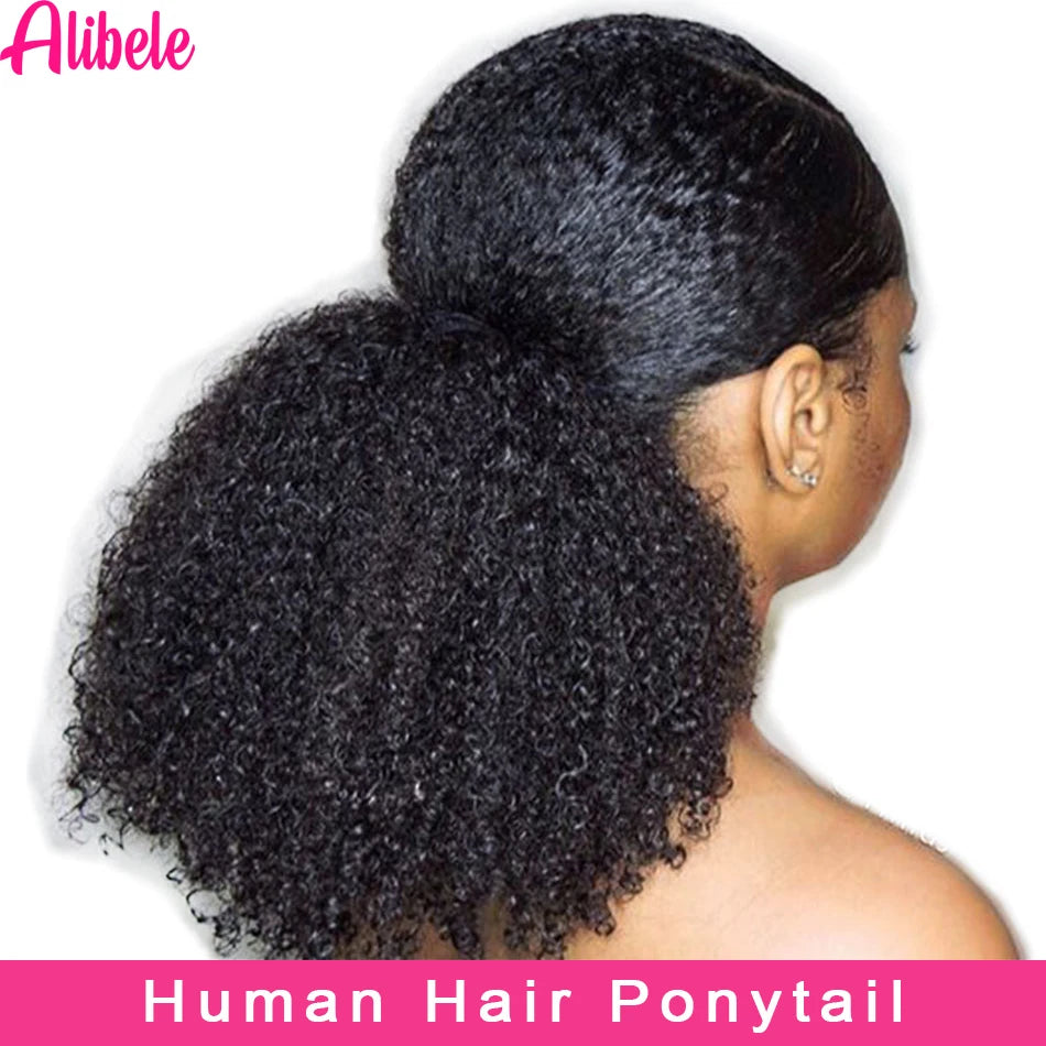 Afro Kinky Curly Drawstring Ponytail Human Hair Extensions 4B 4C Remy 10-28inch Long Clip In Ponytail Extension