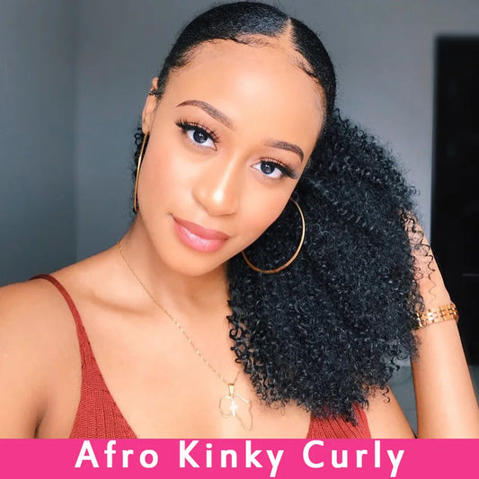 Afro Kinky Curly Drawstring Ponytail Human Hair Extensions 4B 4C Remy 10-28inch Long Clip In Ponytail Extension