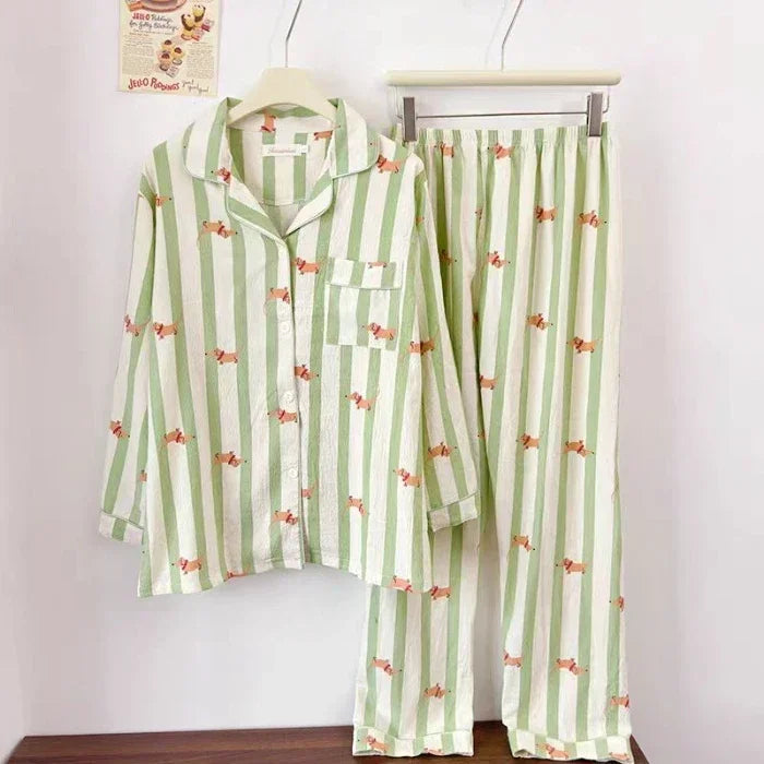 Colourful Love Plaid Print Women's Pajamas  Sweet Cute Sleepwear Women's New Spring Kawaii 2 Piece Pajamas Set