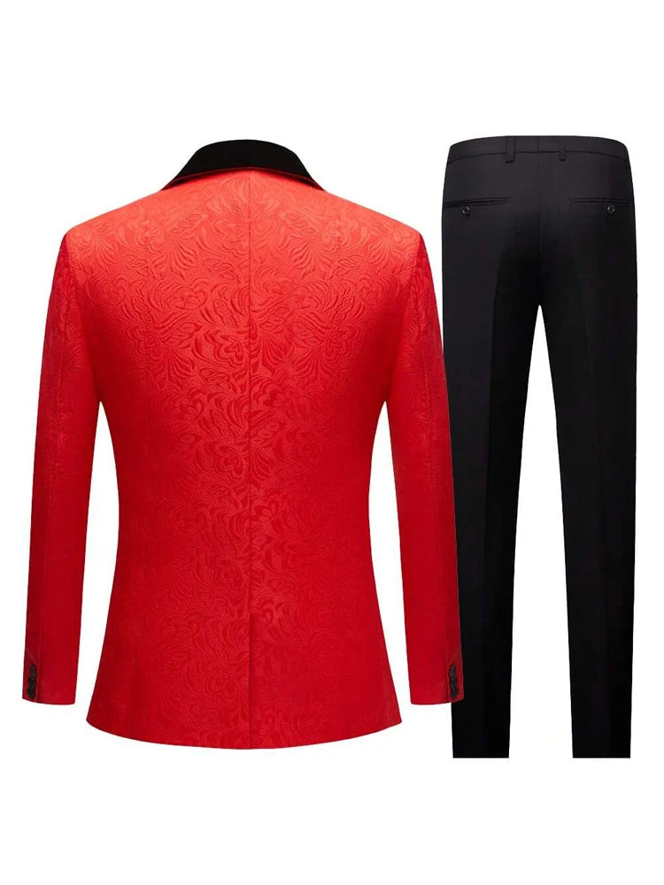 Men's three-piece floral jacquard slim-fitting suit set, including paisley pattern suit jacket, vest, and pants, suitable