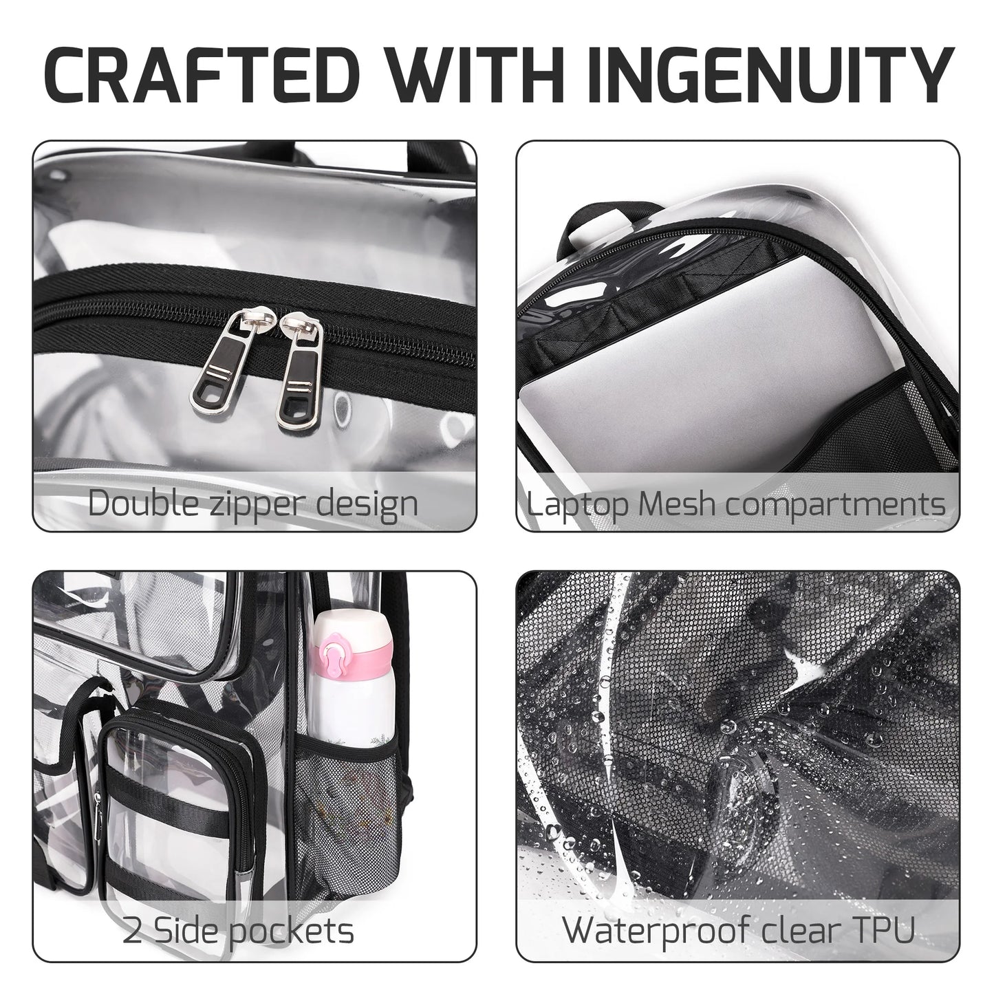 Clear Backpack for School Stadium Approved Transparent Heavy Duty See Through College Bookbag Travel Work Daypack Security