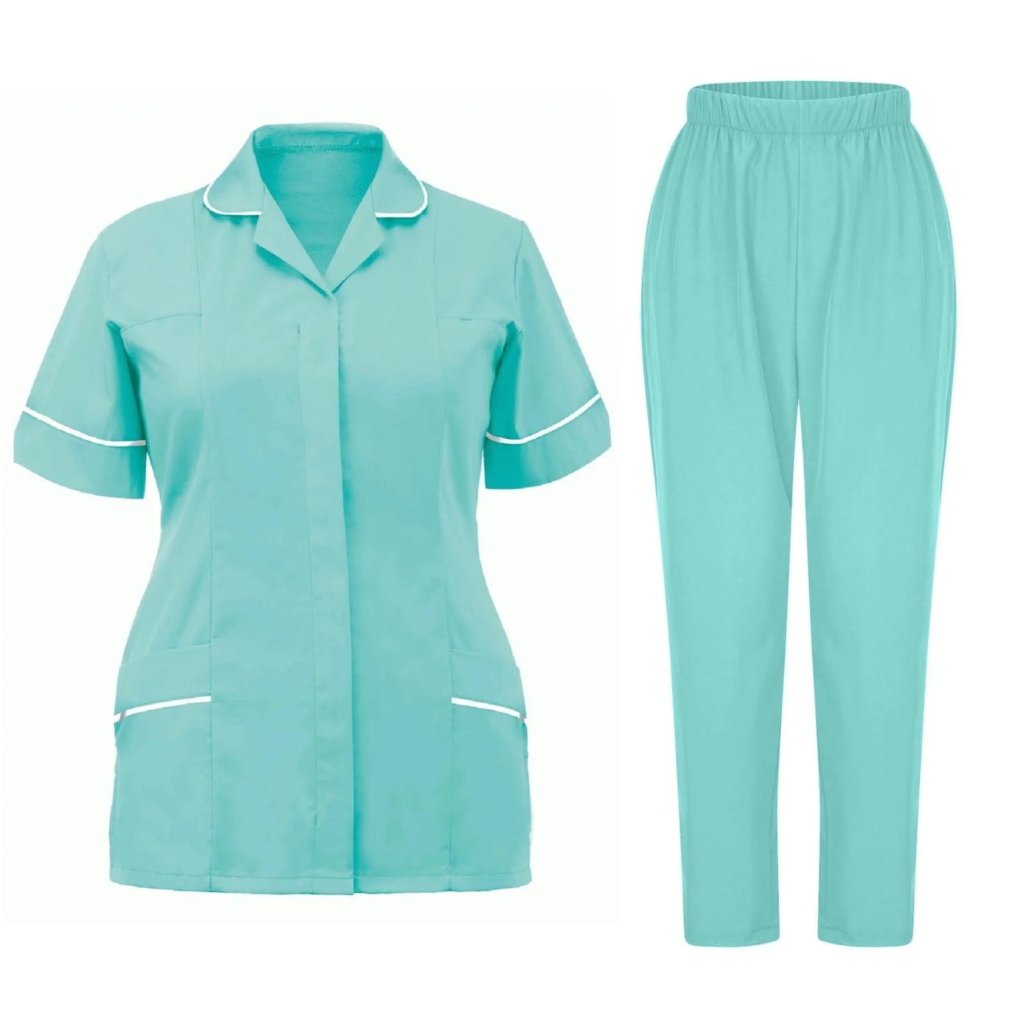 Women'S Nurse Uniform Quick-Drying Fabric Solid Color V-Neck Pocket Short-Sleeved Trousers Suit Nursing Nurse Uniform Suit