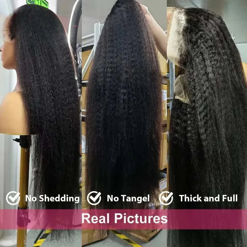 Brazilian Virgin Human Hair 13X4 Kinky Straight HD Lace Front Glueless Wigs for Women Pre Bleached Knots  Human Hair Wig