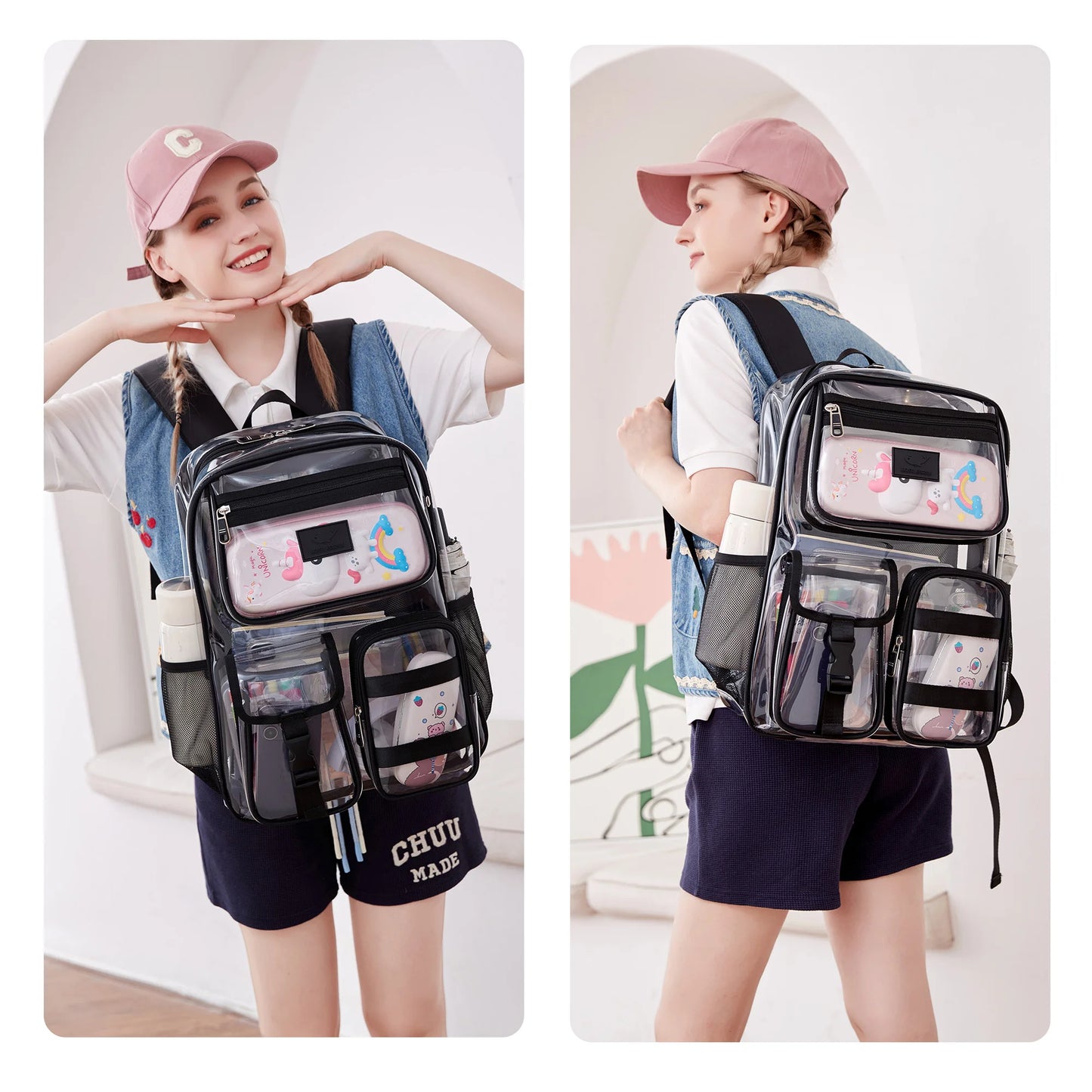 Clear Backpack for School Stadium Approved Transparent Heavy Duty See Through College Bookbag Travel Work Daypack Security