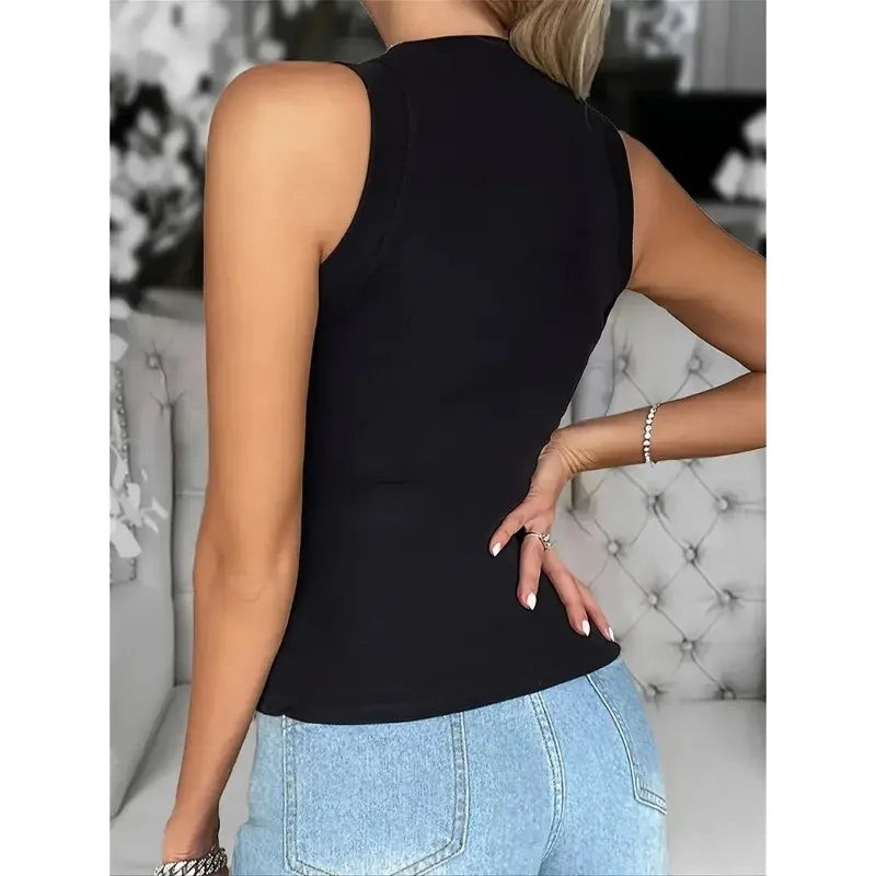 Plus Size 1XL-5XL Women's Fashion  Sequin Sleeveless Tank Top Tanks Ladies Casual Crew Neck