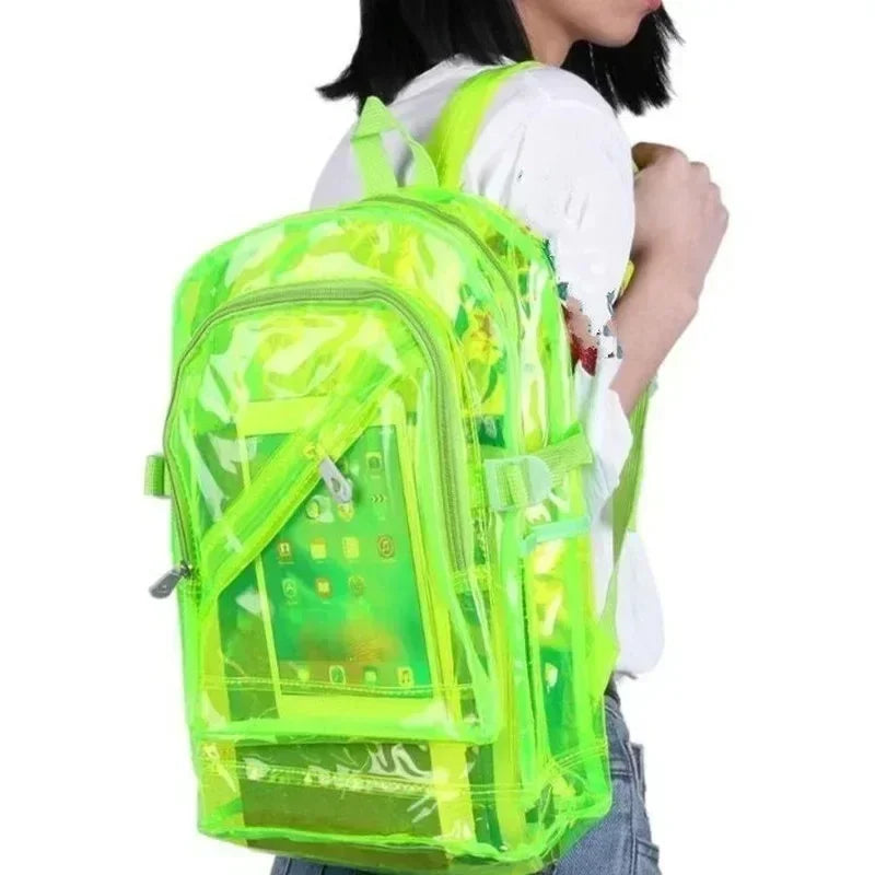 Fashion Transparent Backpack Waterproof PVC Clear Plastic Daily Teenager Girls Notebook School Bag