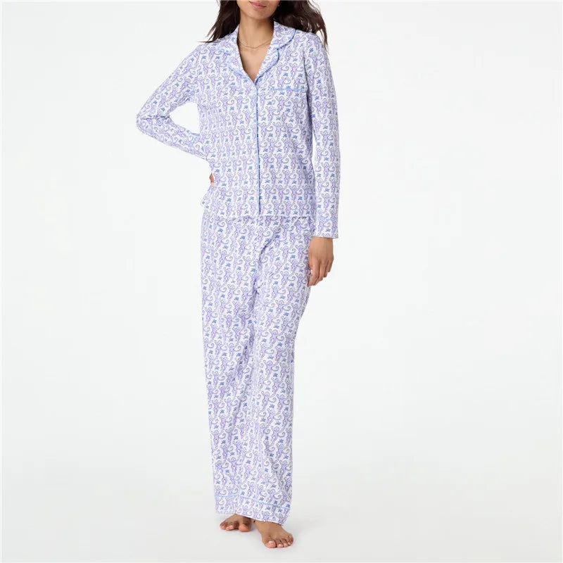 Roller Rabbit Monkey Pajamas Preppy Pjs Cute Pj Pants Sets For Women Long Sleeve Pajamas Set 2 Piece Loungewear