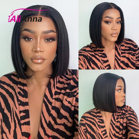 Glueless Wig Human Hair Ready To Wear Short Bob Wigs For Women Transparent Pre Cut Lace