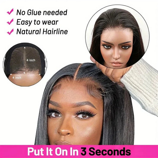 Pre Cut Straight Glueless Wig Human Hair 5x5 Ready To Wear Brazilian Lace Front Wigs For Women