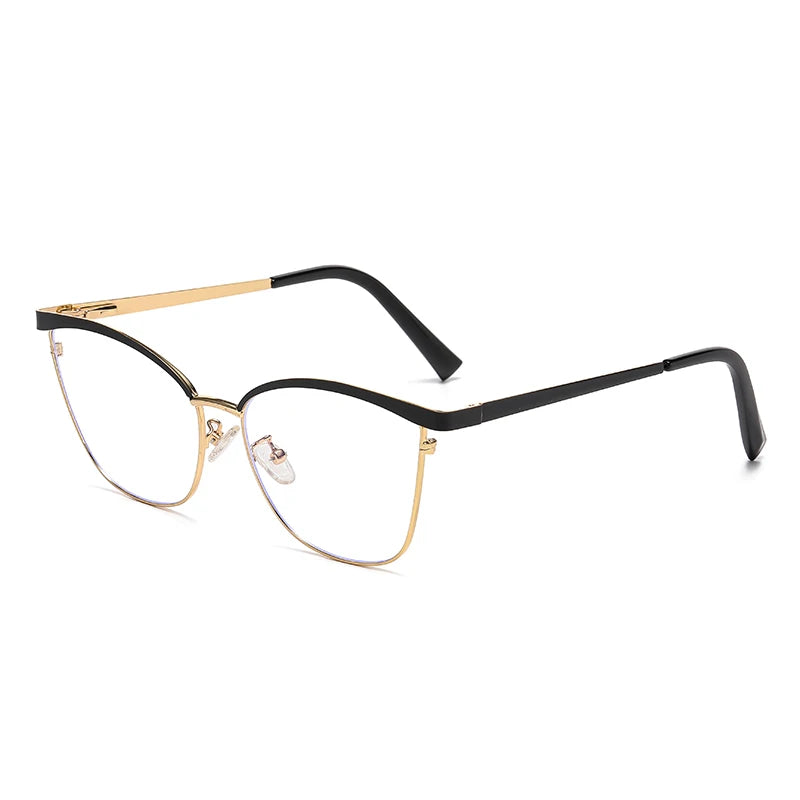 Trend New Gold Frame Flat Light Mirror Women Cross-Border Foreign Trade Fashion Anti-Blue Light Glasses Spring Hinge Frame