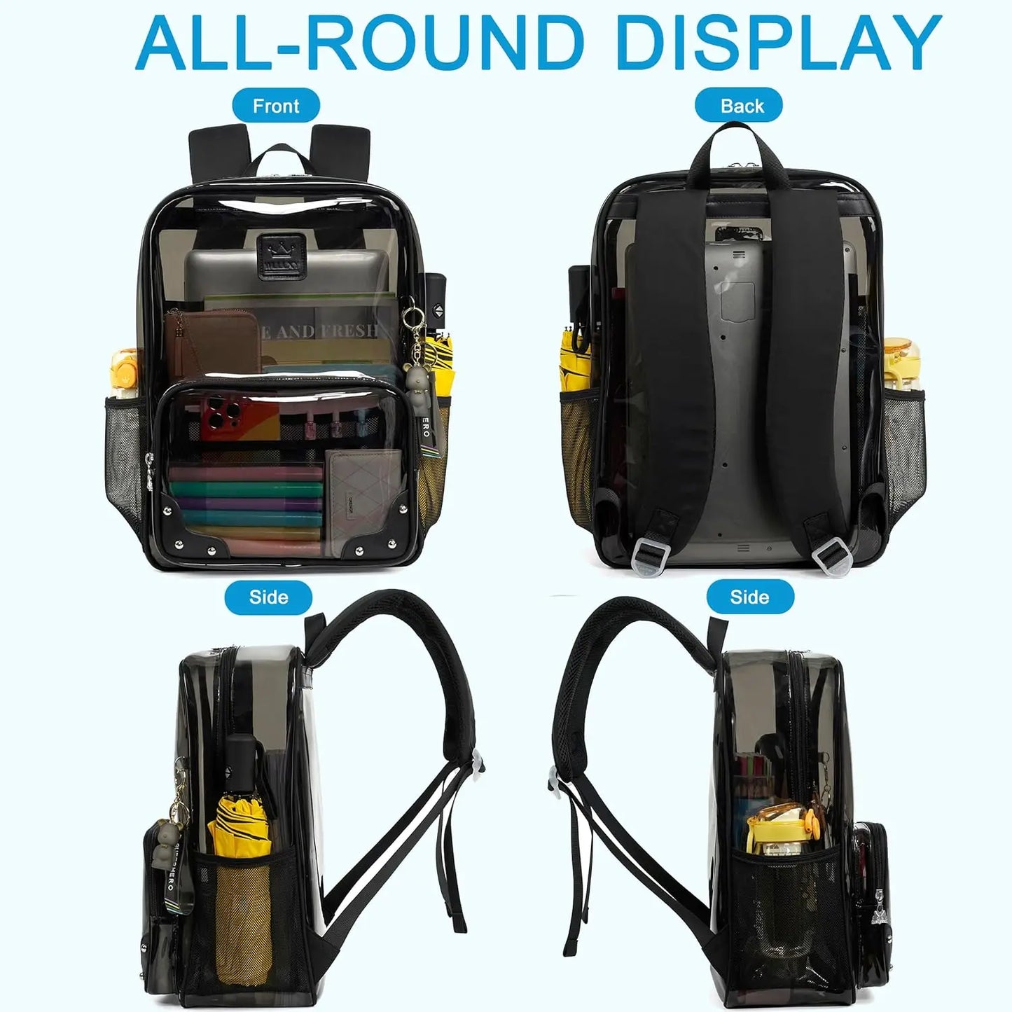 Clear Backpack Heavy Duty Transparent Laptop Backpacks 15.6 Inch See Through TPU Travel Daypack Large College Bookbag