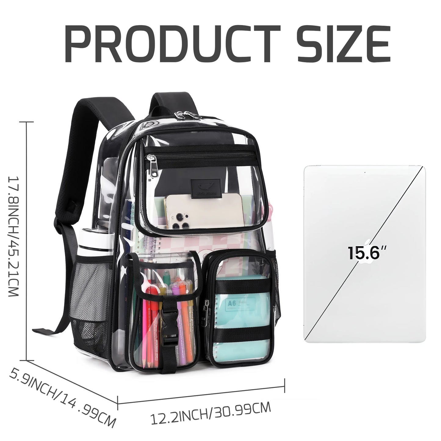 Clear Backpack for School Stadium Approved Transparent Heavy Duty See Through College Bookbag Travel Work Daypack Security
