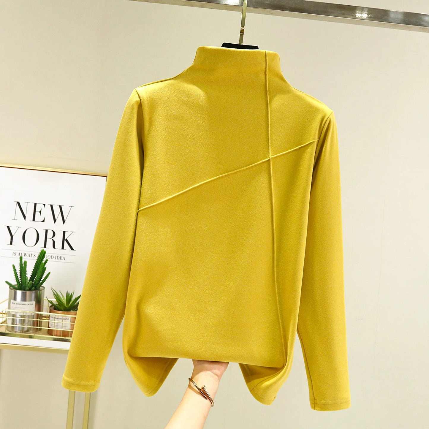 Women's Thickened Long Sleeve High Collar Double Sided Fleece Warm Top T-Shirt Autumn Winter plus Size Base Shirt Outerwear