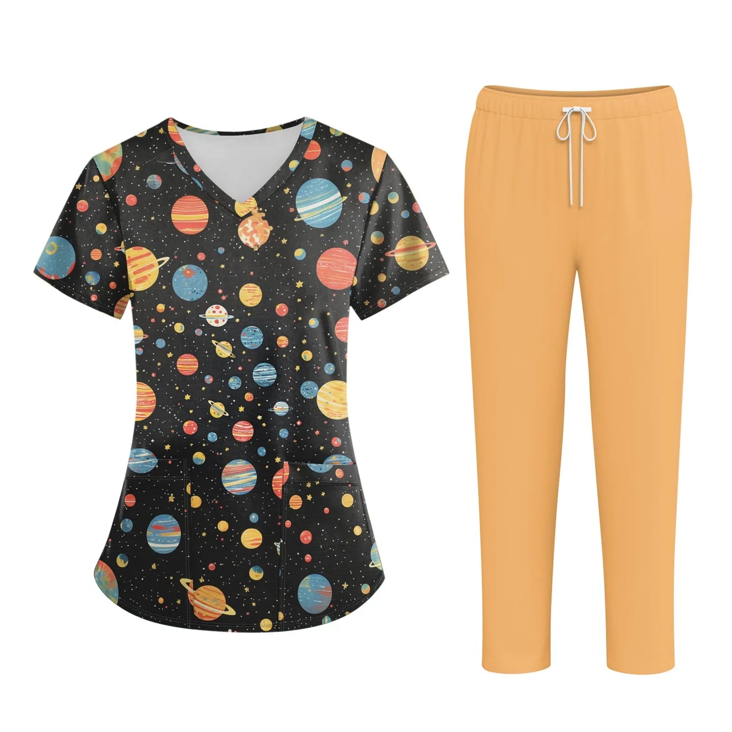 Women'S Nurse Uniform Suit Short-Sleeved Animal Floral Print Pocket Top And Pants Work Clothes Nursing Uniform Two-Piece Suit