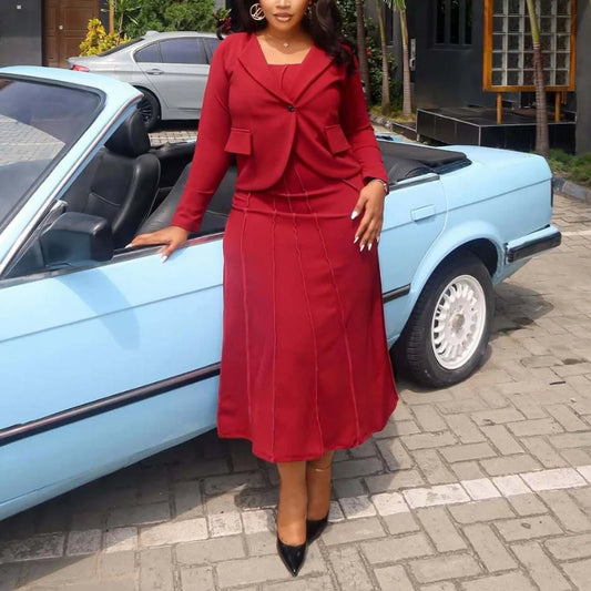 Two Piece Sets Women Outfits Long Sleeves Blazer Suspender A Line Dress Sets Suitable for Office Wear and Formal Events