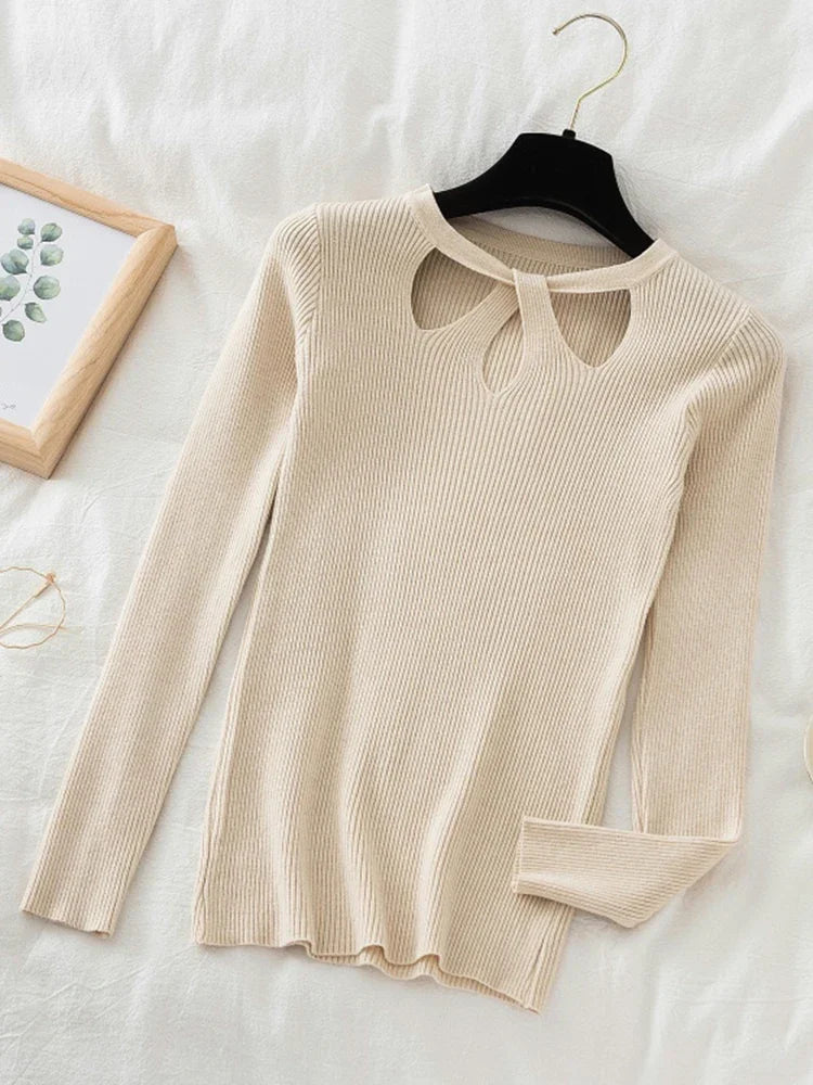 2025 Fashion Hollow Out Women Sweaters Autumn Winter Tops Slim Women Pullover Knitted Sweater Basic Solid Jumper Soft Warm Pull