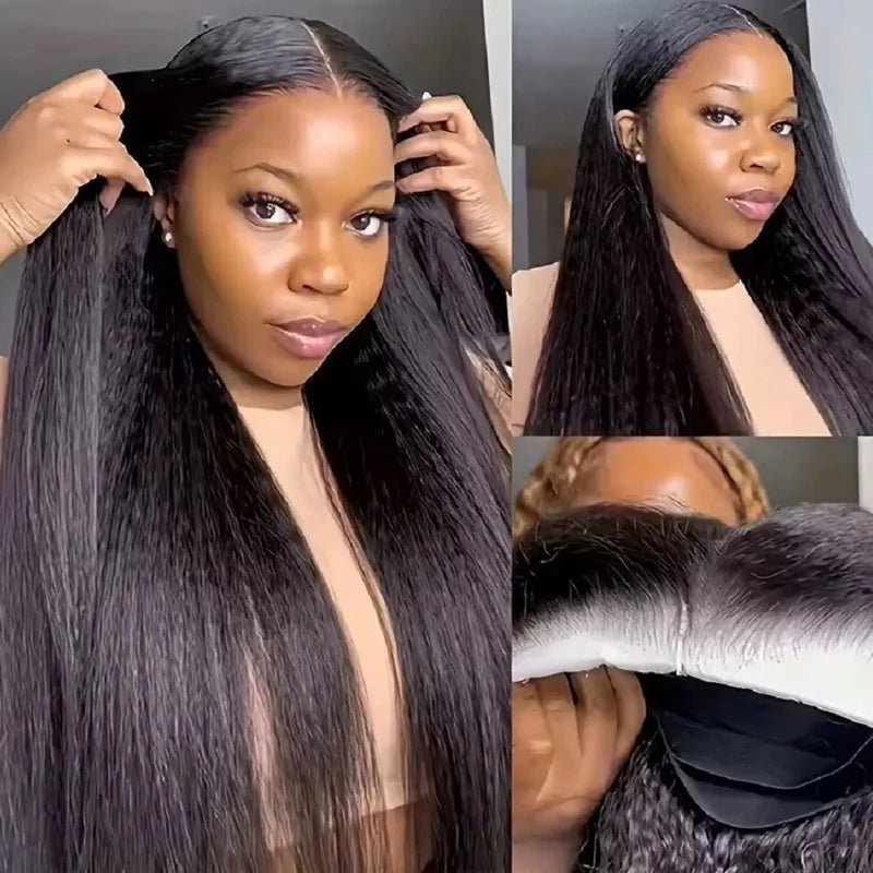 Brazilian Virgin Human Hair 13X4 Kinky Straight HD Lace Front Glueless Wigs for Women Pre Bleached Knots  Human Hair Wig