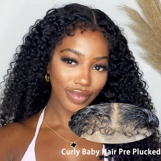 Density Afro Kinky Curly Wig 100% Human Hair Edges Frontal Deep Wave Curly Lace Front Wigs For Women