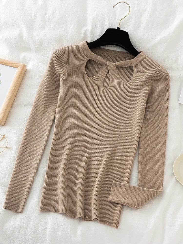 2025 Fashion Hollow Out Women Sweaters Autumn Winter Tops Slim Women Pullover Knitted Sweater Basic Solid Jumper Soft Warm Pull