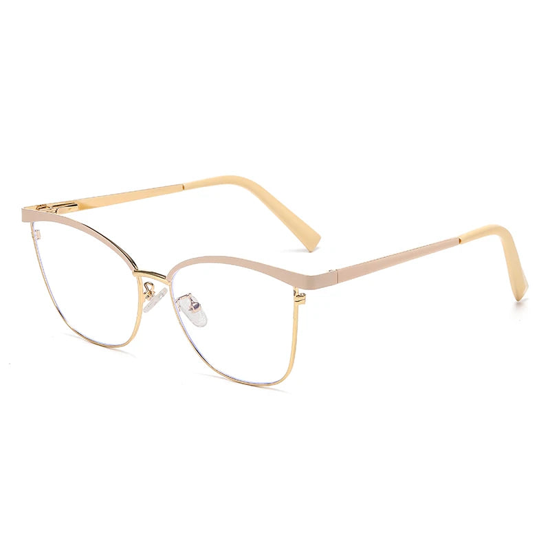 Trend New Gold Frame Flat Light Mirror Women Cross-Border Foreign Trade Fashion Anti-Blue Light Glasses Spring Hinge Frame