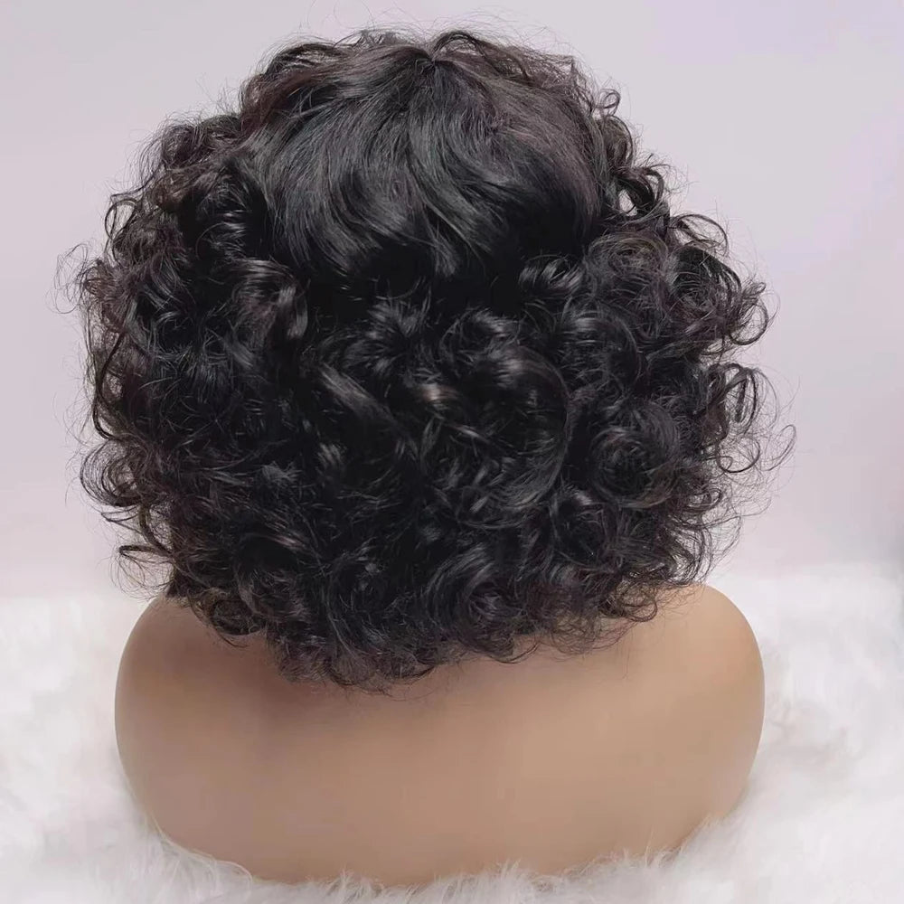 Brazilian Egg Curl Pixie Cut Wig Human Hair With Bangs Water Wave Short Bob Wig For Women Preplucked