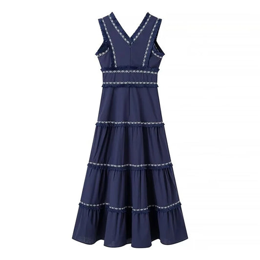 2025 Summer New Product: Casual Women's Fashion V-neck Sleeveless Waist Collection with Tassel Decoration Dress