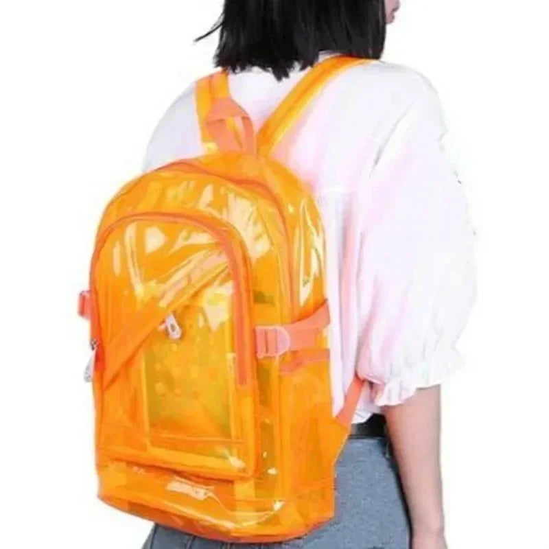 Fashion Transparent Backpack Waterproof PVC Clear Plastic Daily Teenager Girls Notebook School Bag