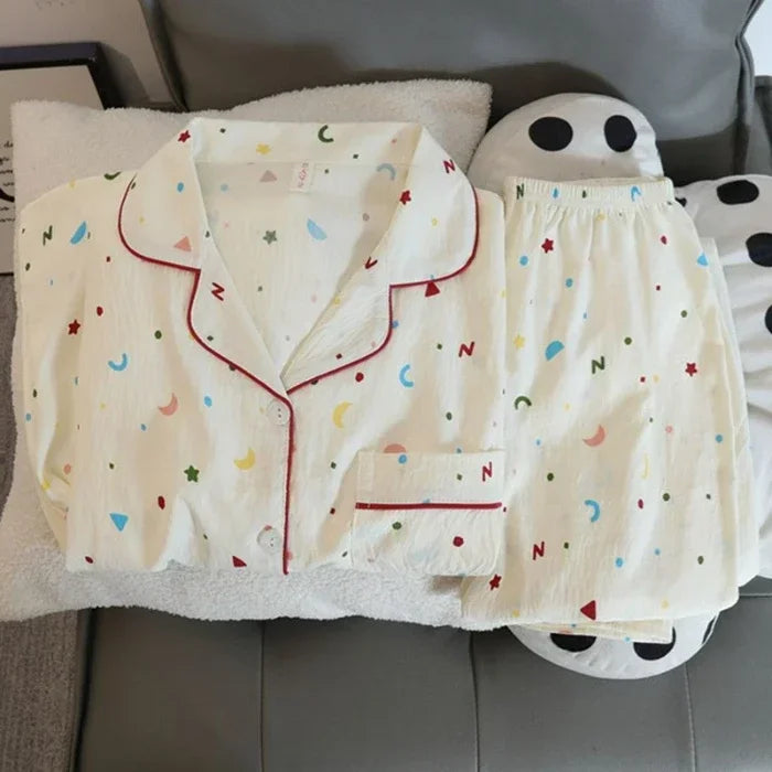 Colourful Love Plaid Print Women's Pajamas  Sweet Cute Sleepwear Women's New Spring Kawaii 2 Piece Pajamas Set