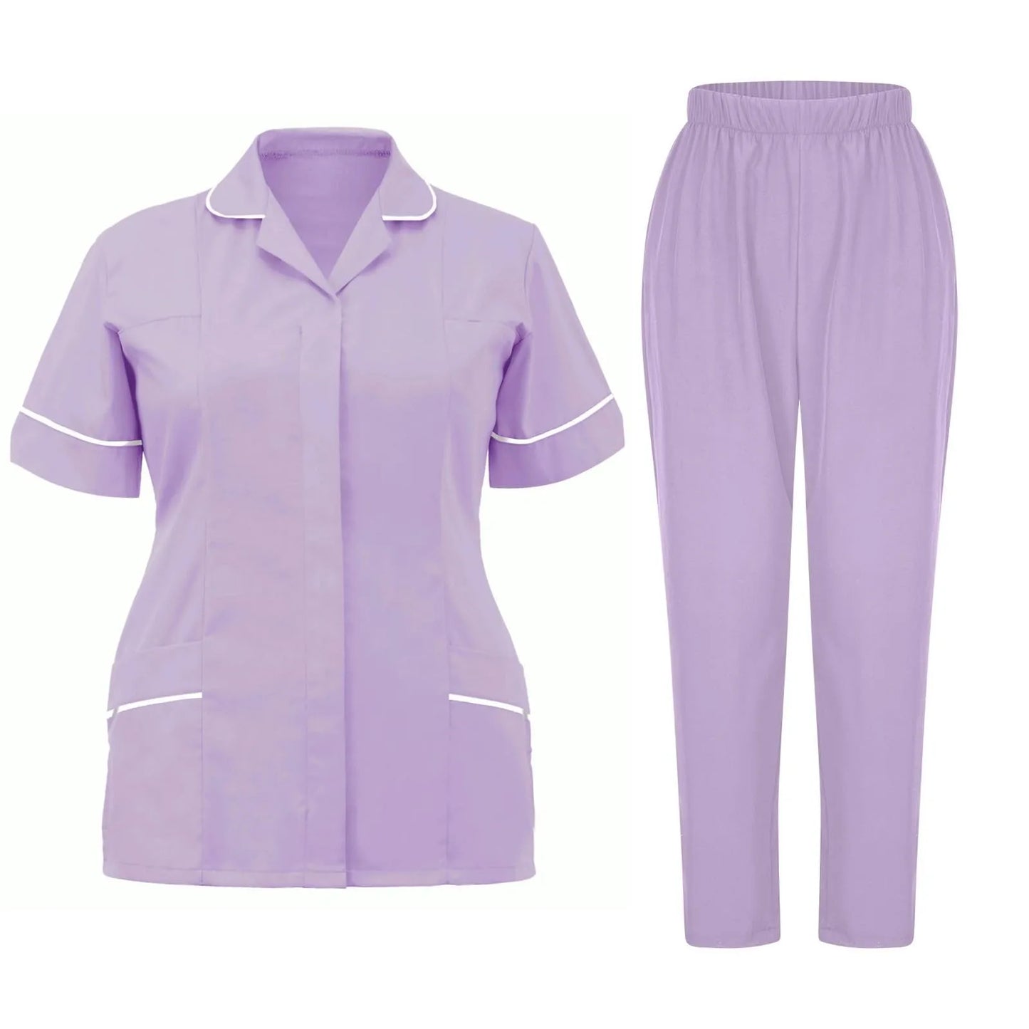 Women'S Nurse Uniform Quick-Drying Fabric Solid Color V-Neck Pocket Short-Sleeved Trousers Suit Nursing Nurse Uniform Suit
