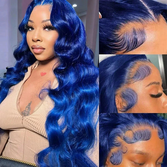 Navy Blue 13x4 Lace Front Body Wave Human Hair Wigs Brazilian Blue Colored Transparent Lace Front Wigs