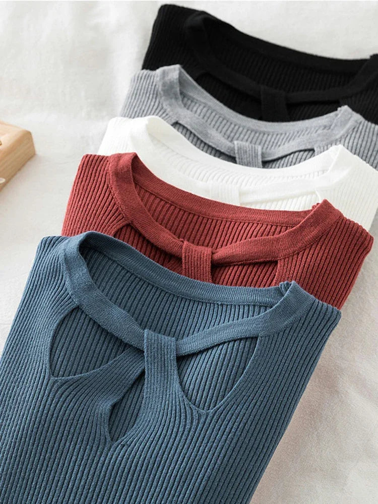 2025 Fashion Hollow Out Women Sweaters Autumn Winter Tops Slim Women Pullover Knitted Sweater Basic Solid Jumper Soft Warm Pull