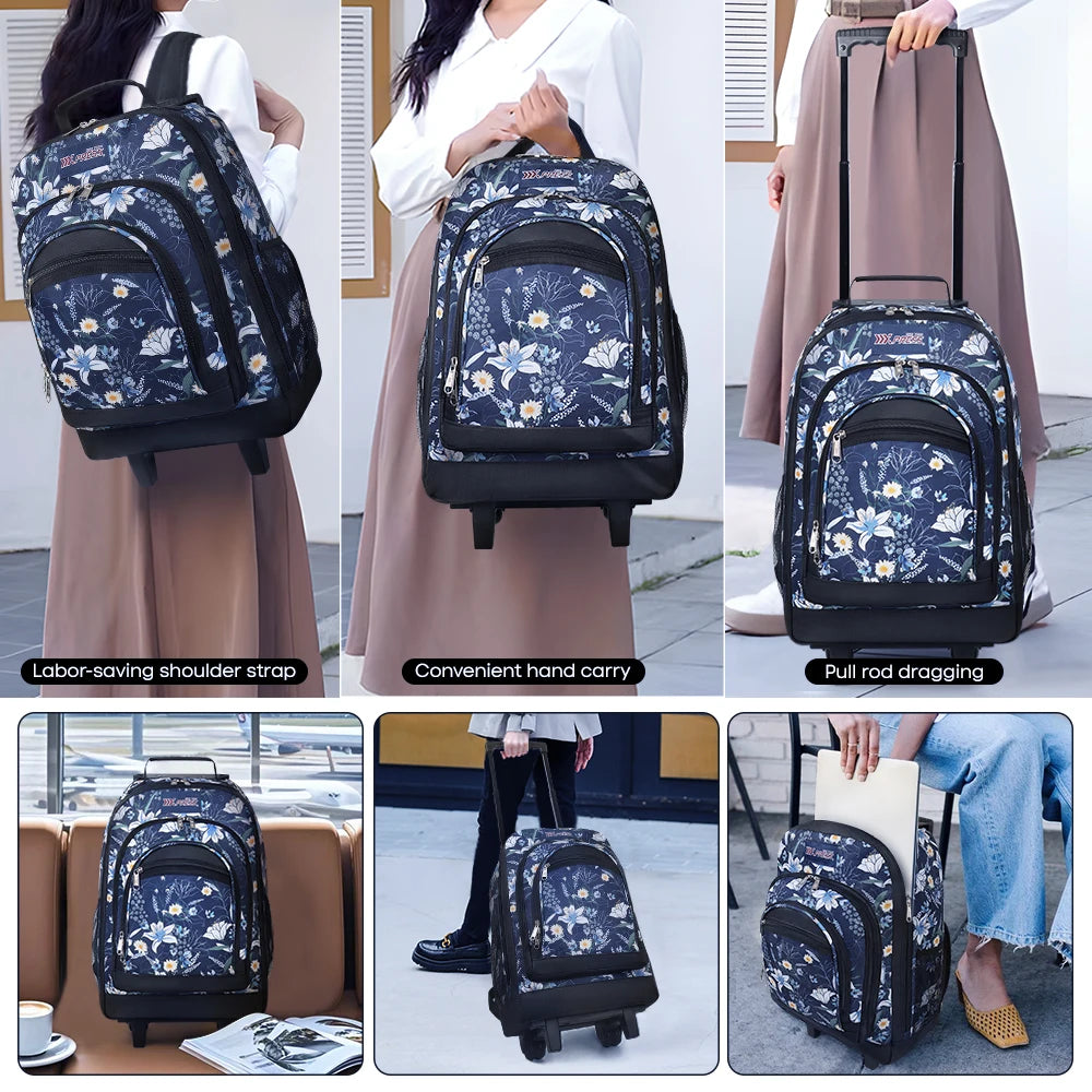 20 Inch Rolling Backpacks For Adults Large Capacity Backpack with Wheels Trolley Suitcase Wheeled Bag Laptop Backpack