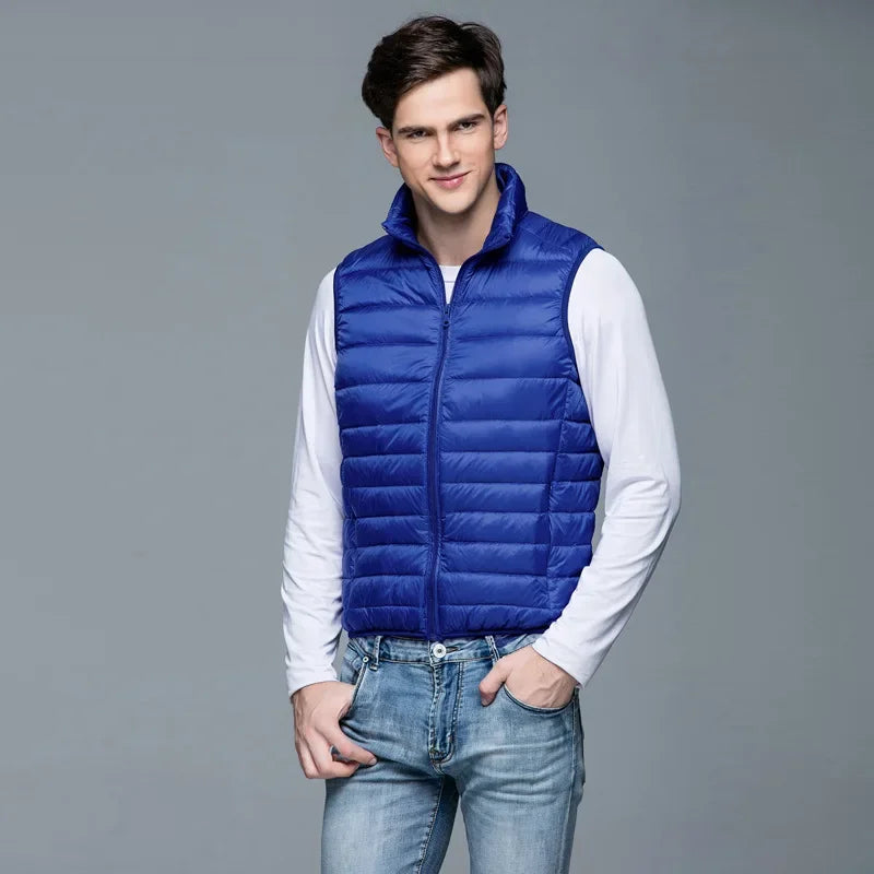 Autumn and Winter Men's 90% White Duck Down Vest Casual Lightweight Down Warm Solid Sleeveless Jacket Men's Portable Pocket Vest