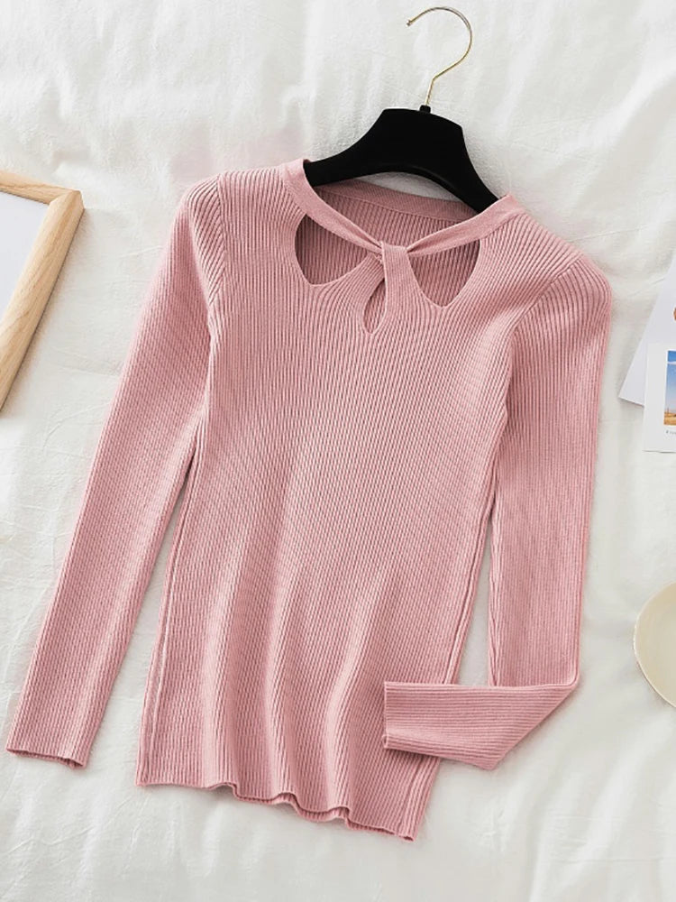 2025 Fashion Hollow Out Women Sweaters Autumn Winter Tops Slim Women Pullover Knitted Sweater Basic Solid Jumper Soft Warm Pull