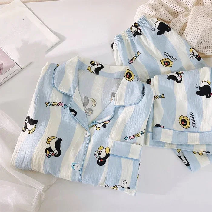 Colourful Love Plaid Print Women's Pajamas  Sweet Cute Sleepwear Women's New Spring Kawaii 2 Piece Pajamas Set