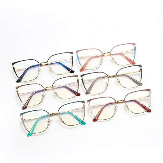 Trend New Gold Frame Flat Light Mirror Women Cross-Border Foreign Trade Fashion Anti-Blue Light Glasses Spring Hinge Frame