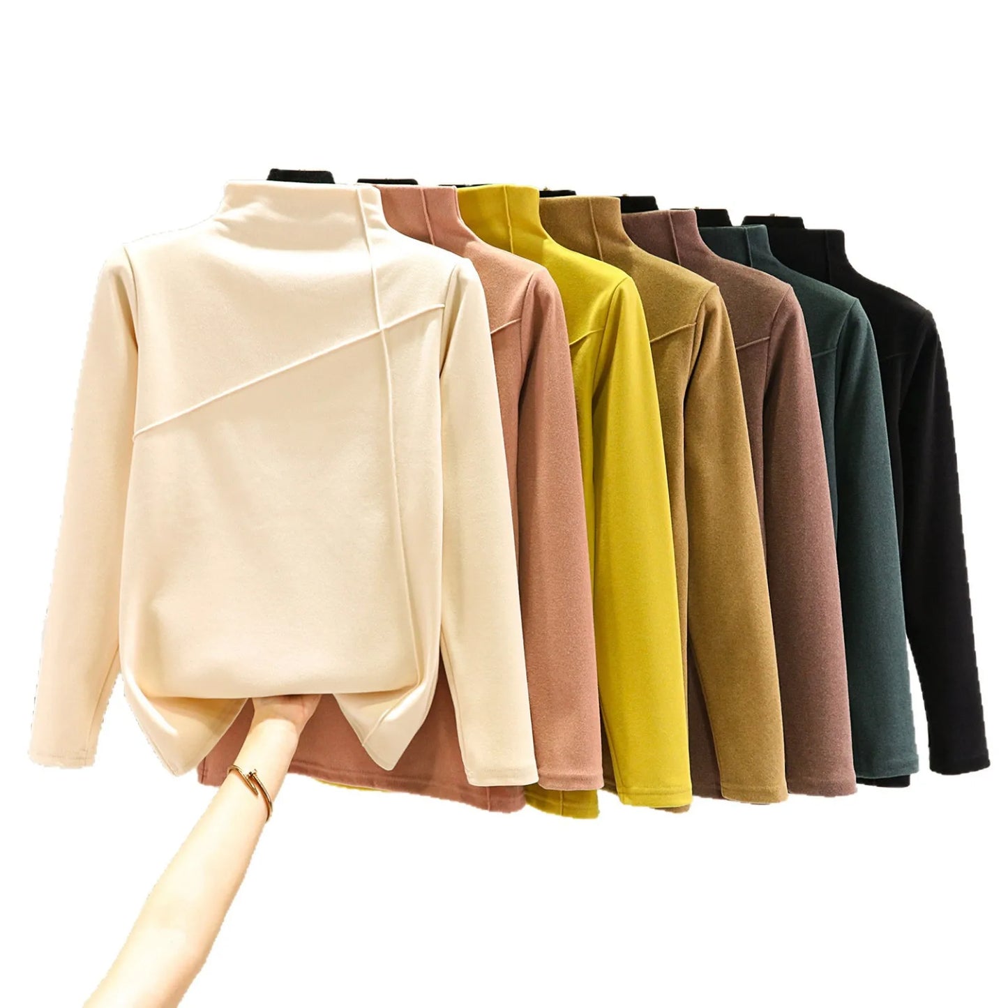 Women's Thickened Long Sleeve High Collar Double Sided Fleece Warm Top T-Shirt Autumn Winter plus Size Base Shirt Outerwear