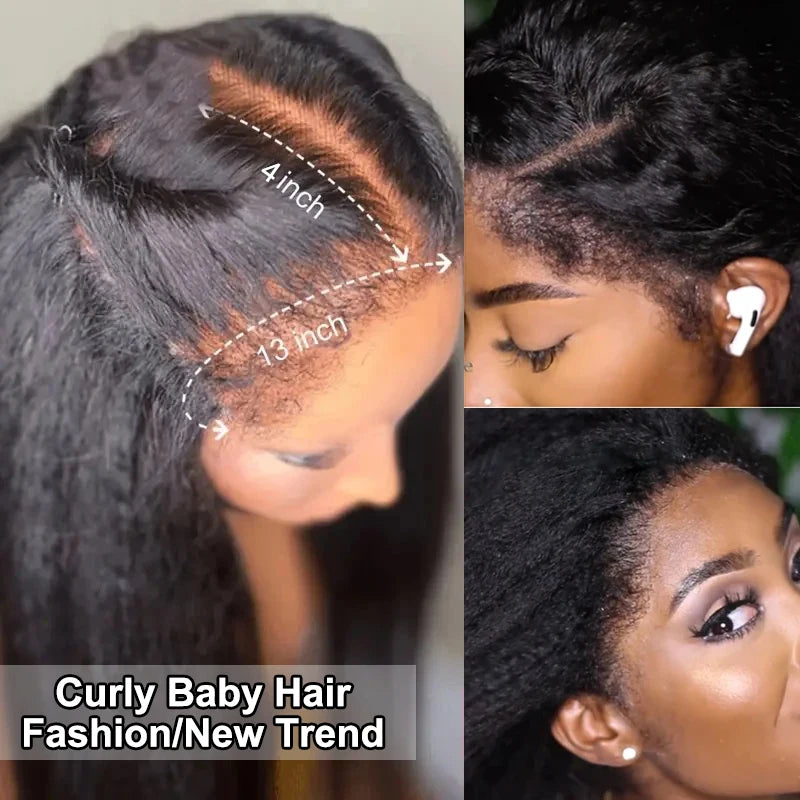 Brazilian Virgin Human Hair 13X4 Kinky Straight HD Lace Front Glueless Wigs for Women Pre Bleached Knots  Human Hair Wig