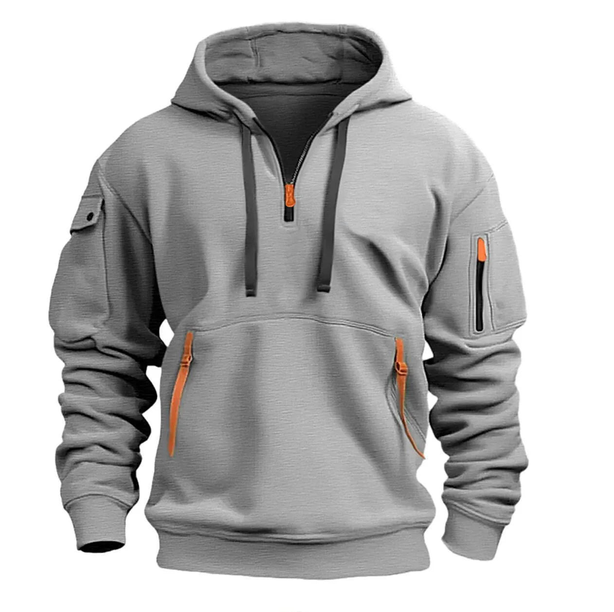 New Multi Pocket Zipper Fleece Hooded Casual Shirt for Men and Women Plus Size Loose Pullover Fashion Sweatshirt