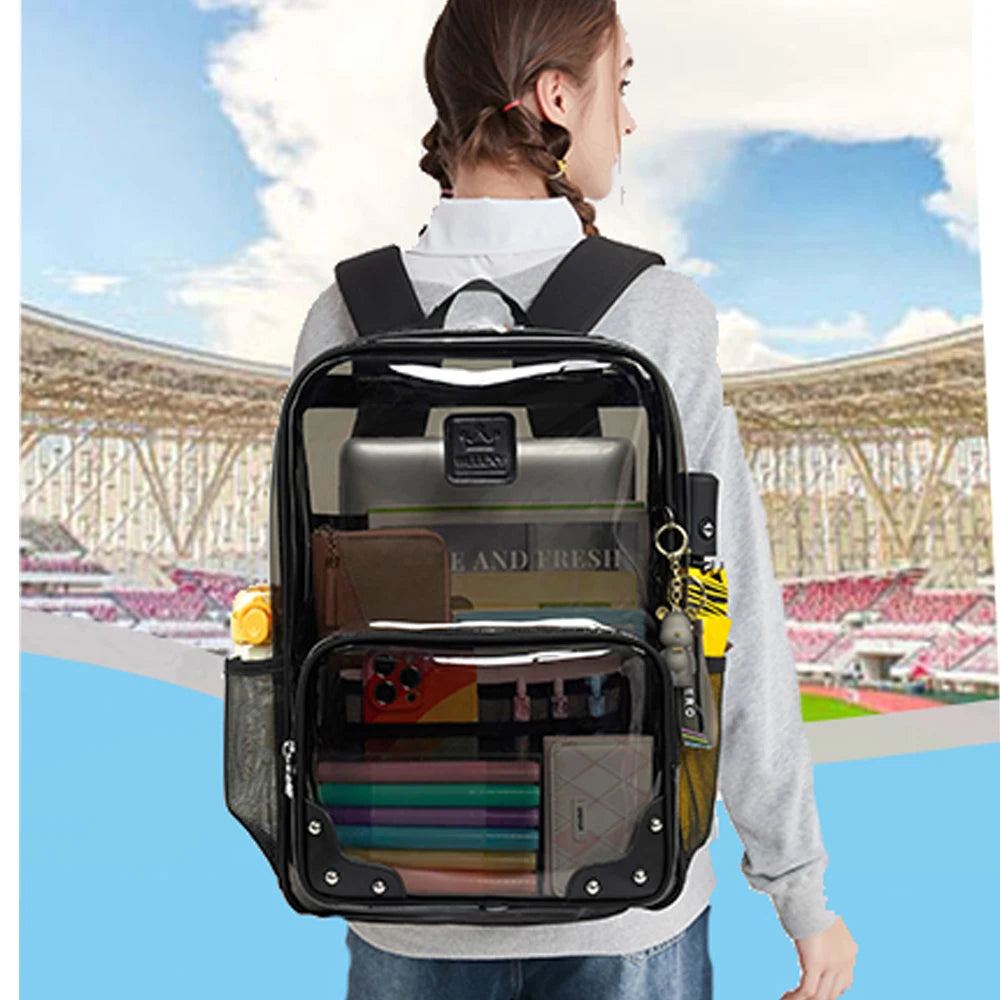 Clear Backpack Heavy Duty Transparent Laptop Backpacks 15.6 Inch See Through TPU Travel Daypack Large College Bookbag