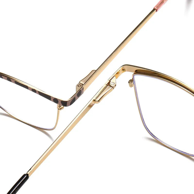 Trend New Gold Frame Flat Light Mirror Women Cross-Border Foreign Trade Fashion Anti-Blue Light Glasses Spring Hinge Frame