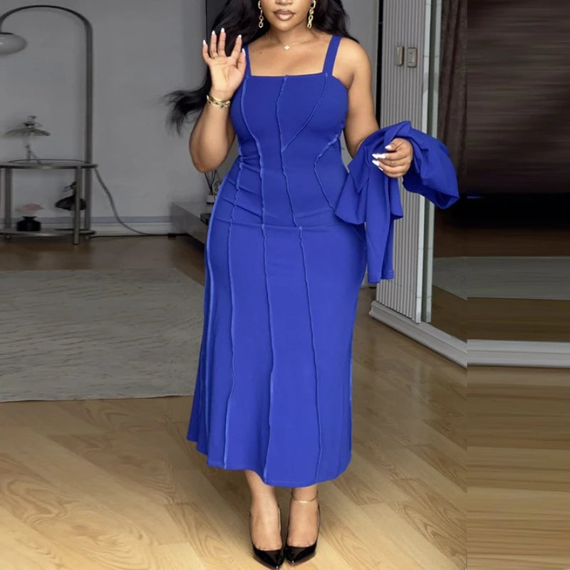 Two Piece Sets Women Outfits Long Sleeves Blazer Suspender A Line Dress Sets Suitable for Office Wear and Formal Events
