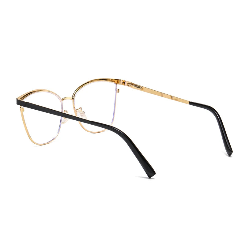 Trend New Gold Frame Flat Light Mirror Women Cross-Border Foreign Trade Fashion Anti-Blue Light Glasses Spring Hinge Frame