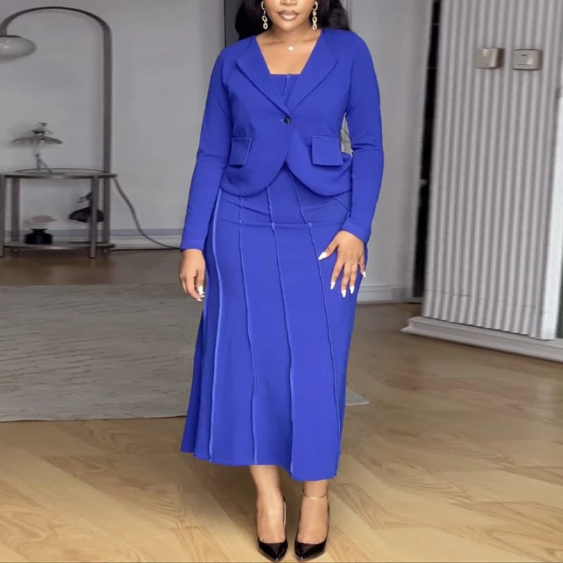 Two Piece Sets Women Outfits Long Sleeves Blazer Suspender A Line Dress Sets Suitable for Office Wear and Formal Events