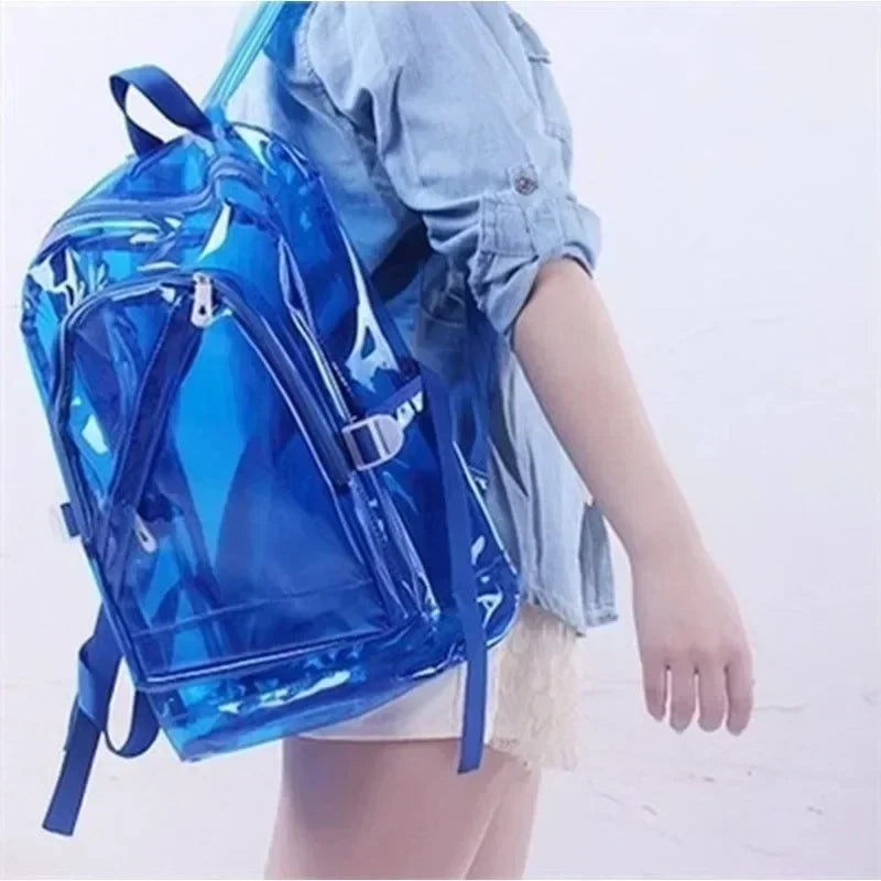 Fashion Transparent Backpack Waterproof PVC Clear Plastic Daily Teenager Girls Notebook School Bag