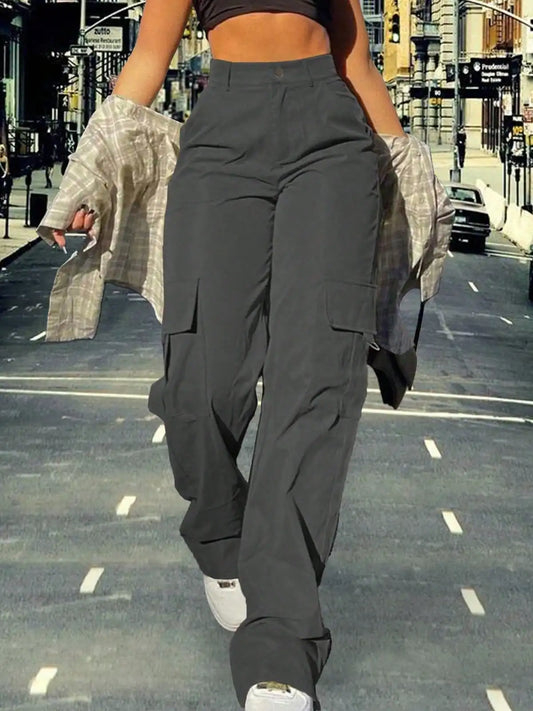 2025 Newest Women's High-Waisted Cargo Pants  Loose Stretch Straight Wide Leg Pants with Pocket Casual Work Pants