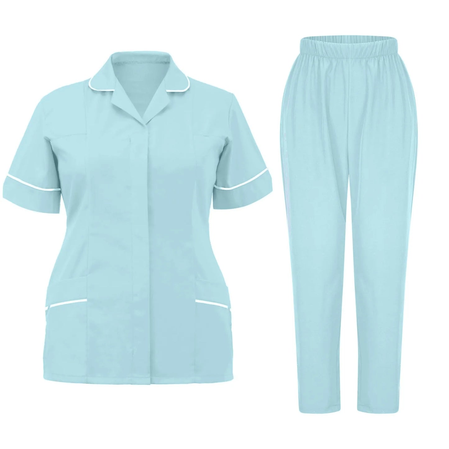 Women'S Nurse Uniform Quick-Drying Fabric Solid Color V-Neck Pocket Short-Sleeved Trousers Suit Nursing Nurse Uniform Suit